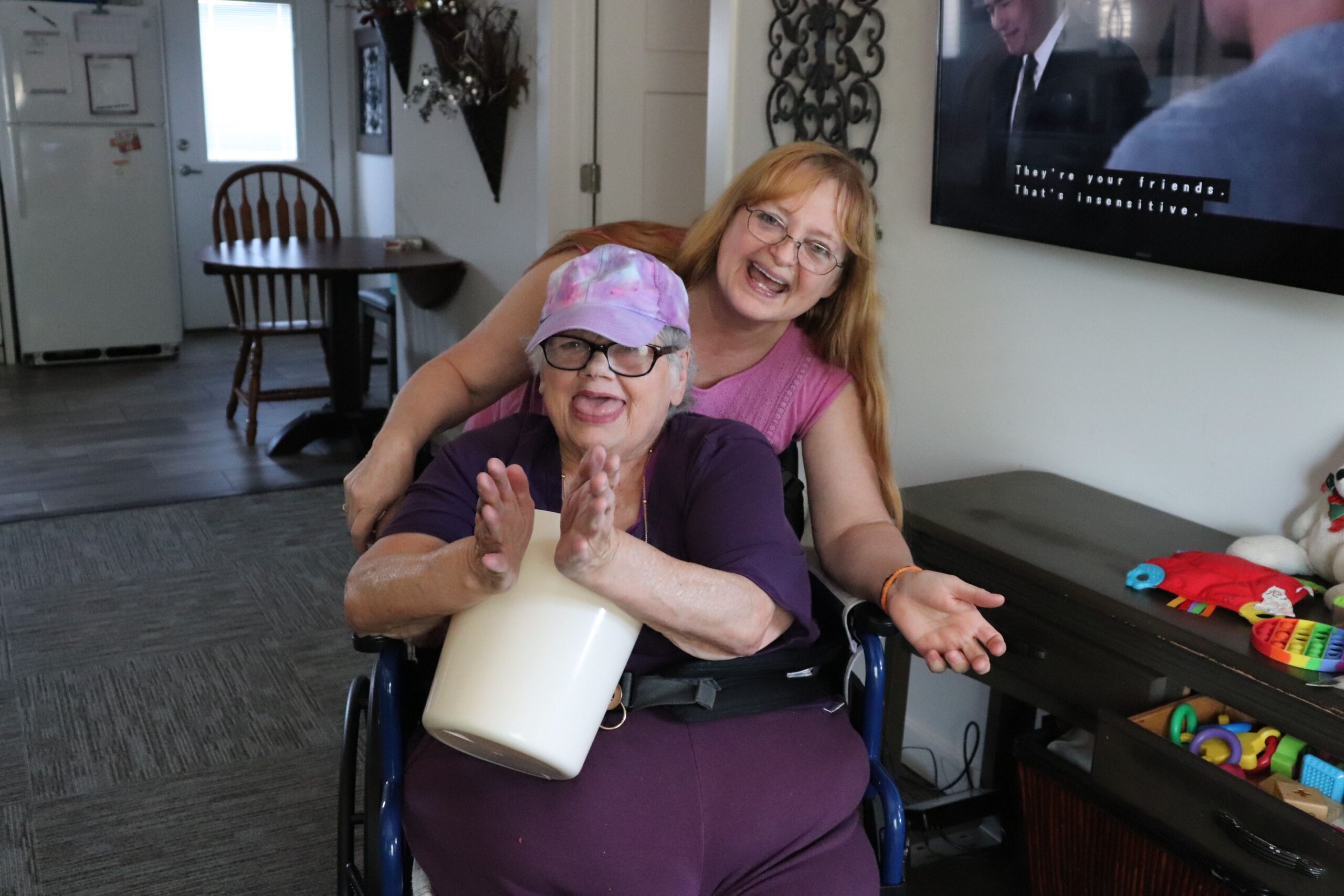 Two women smiling